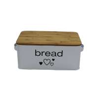 Home Farmhouse Metal White Storage bread Box With Bamboo Cutting Board Lid